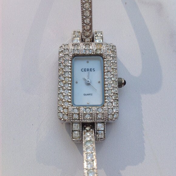 Ceres Ladies Watch Art Deco Tank Pave Crystal Bling main image 12